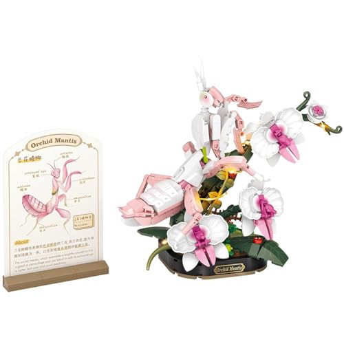 Dify Orchid Mantis Insect Flower Building Blocks Set (478+ PCS) | LED Lights, for Kids & Adults | STEM Educational Nature Toy for Kids & Adults