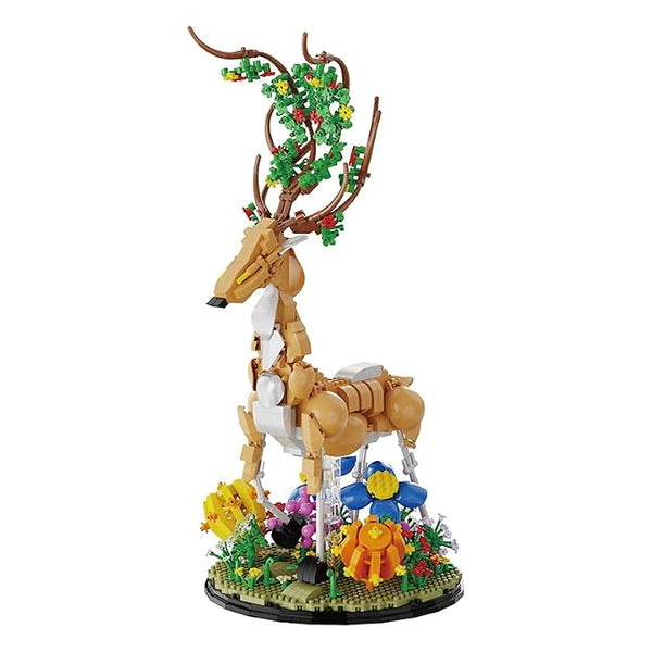 Dify Sika Deer Building Micro Blocks Set 1161 Pieces with LED Light (Complex only for 14+), Detailed Animal Model with Leafy Antlers, Floral Base and Decorative Design for Creative Assembly