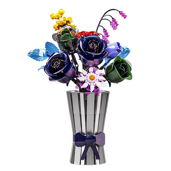 Dify Dark Purple Rose Building Blocks Set (982+ PCS) | Artificial Rose Flower DIY Model Kit | Elegant Floral Décor for Home & Office