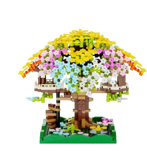 Dify Colorful Cherry Blossom Tree Building Set with LED Lights (Complex only for 14+) | Sakura Bonsai Tree House Mini Blocks Kit with Flowers, Decorative Construction Model for Home Display