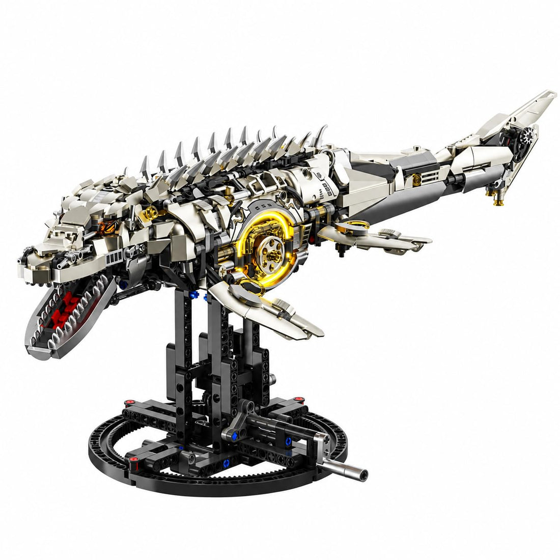 Dify Mechanical Mosasaurus Building Block Set, 1413+ PCS Ocean Dinosaur Model with LED Light, Movable Linkage Gears & Display Stand, STEM Gift for Adults, 5 Year Structural Warranty