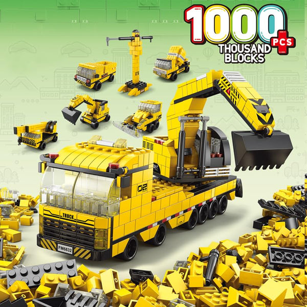 Dify 6-in-1 Construction Truck Building Block Set Toys | STEAM Kit for Kids | Excavators, Dump Trucks (1000+ Pcs) | Birthday Gift for Boys & Girls