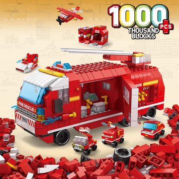 Dify Fire Truck Building Blocks Set – 6-in-1 Fire Engine, Rescue Boat, Plane & Fire Station Bricks Toy, 1000+ Pcs, STEM Kit for Kids, Ages 8+