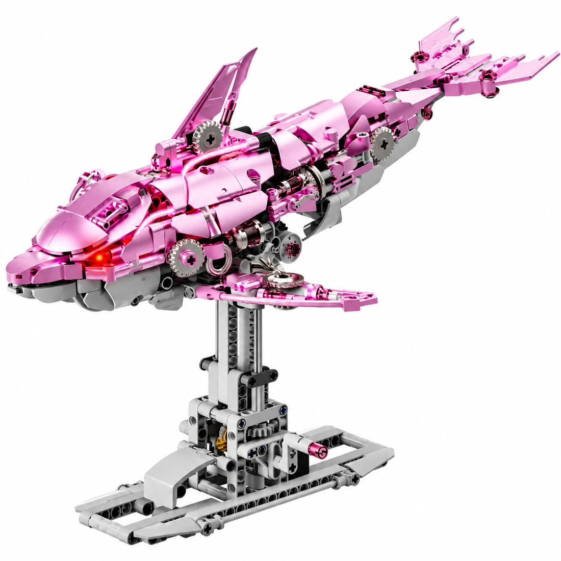 Dify Mechanical Pink Dolphin Building Blocks Set, 888+ PCS | Movable Joints & Gear Mechanism | Creative STEM Construction Toy & Display Décor | 5 Year Structural Warranty