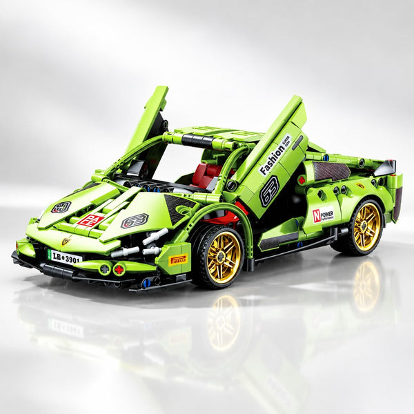 Dify Pull Back Car Building Blocks Set, 586 PCS Green Supercar Model Kit, Sports Car Building Toy for Kids, Teens & Adults | 5 Year Structural Warranty