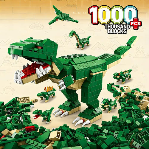 Dify Dinosaur Building Blocks Set – 1000+ PCS Large Green T-Rex Construction Toy, STEM Creative Bricks Kit for Kids & Adults, Educational DIY Model Gift for Ages 6+