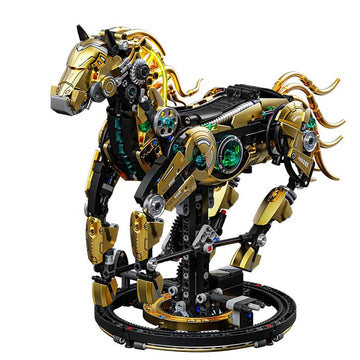 Dify Mechanical Horse Building Set with LED Light (1055+ PCS) – Steampunk Robotic Animal Model, Poseable STEM Construction Kit, Compatible Bricks Collectible Display Gift for Ages 14+