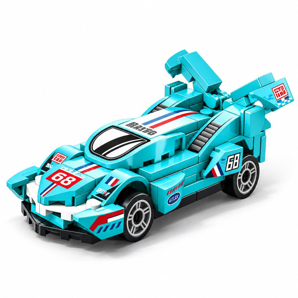 Dify Pull Back Car Building Blocks Set, 86 PCS Teal Race Car Model Kit, Sports Car Building Toy for Kids, Teens & Adults | 5 Year Structural Warranty