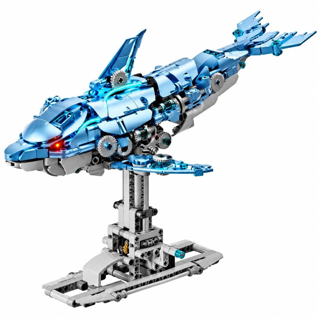 Dify Mechanical Blue Dolphin Building Blocks Set, 888+ PCS | Movable Joints & Gear Mechanism | Creative STEM Construction Toy & Display Décor | 5 Year Structural Warranty