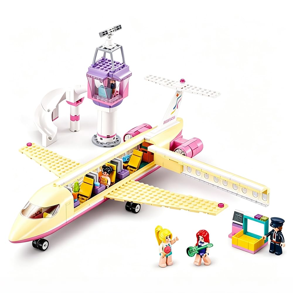 Dify Passenger Airplane Building Block Set with LED Light, 384+ PCS Airport Playset, STEM Toy for Kids Micro Blocks, 5-Year Structural Warranty