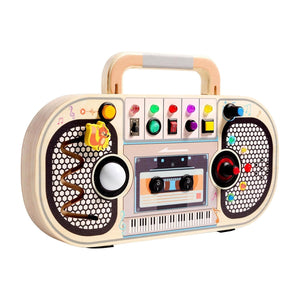 Dify || Montessori Wooden Busy Board || Sensory Toy Voice Recorder || with LED Lights, Music, Switches, Volume Control || Variable Theme Stickers