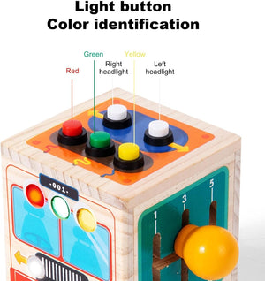 Dify || Montessori LED Busy Activity Wooden Cube || Bus Design || 3 Brainstorming Games || Educational Wooden Toy for Kids