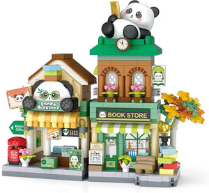 Dify Panda Bookstore Mini Building Block Set with LED Lights, City Street View Bookshop Micro Blocks House Model, DIY Miniature Architecture Kit, Home Décor, 5-Year Warranty