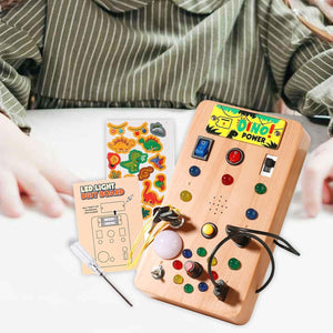 Dify || Dinosaur Theme Montessori LED Busy Wooden Board || with Dinosaur Theme Stickers