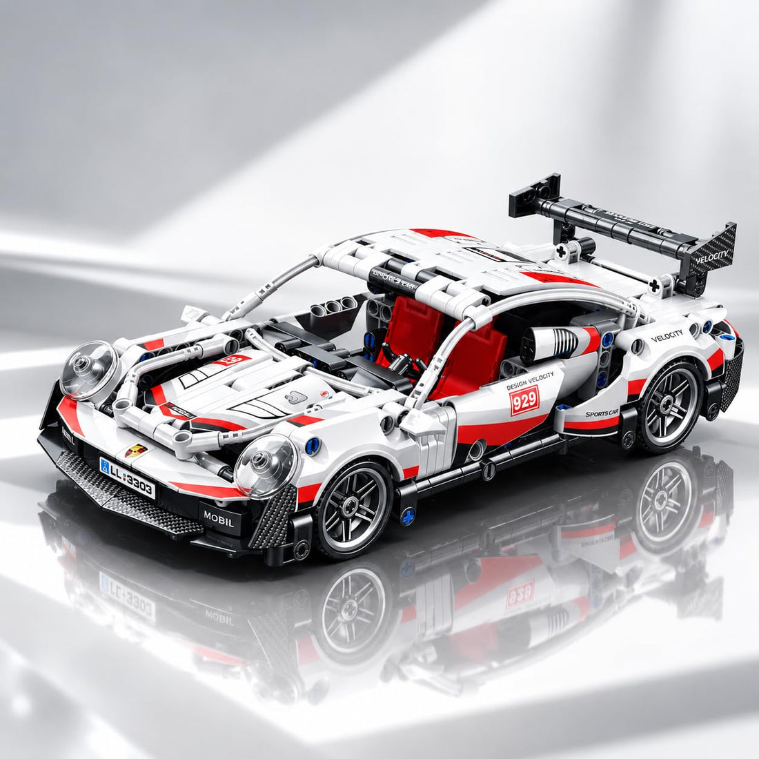 Dify Pull Back Car Building Blocks Set, 455 PCS White & Red Race Car Model Kit, Sports Car Building Toy for Kids, Teens & Adults | 5 Year Structural Warranty