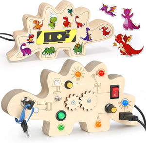 Dify || Dinosaur Montessori LED Busy Wooden Board || Dinosaur Theme Stickers || Educational Stem Busy Board