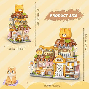 Dify Cute Cat Shop Mini Building Blocks Set, 917+ PCS Street View Animal Store Architecture Model Kit, Creative MOC Construction Toy for Girls Boys Kids Adults, Gift Idea Ages 6+