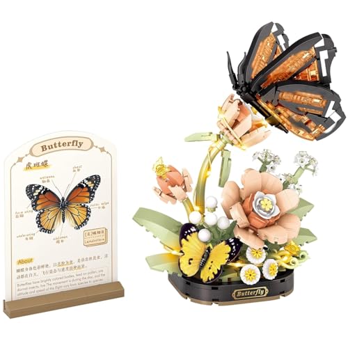 Dify Tiger Butterfly Insect Flower Building Blocks Set 575+ Pcs | LED Lights, for Kids & Adults | STEM Educational Nature Toy for Kids & Adults