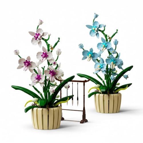 Dify 2-Color Orchid Building Blocks Set (1192+ PCS) | Artificial Orchid Flower DIY Model Kit | Dual Tone Floral Décor for Home & Office