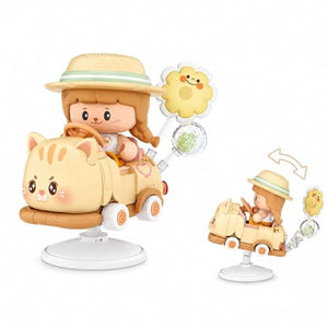 Dify Ginger Cat Rocking Ride Building Blocks Set 190+ Pcs | Cute Cartoon Animal Scooter Model | Creative Display Toy for Kids & Collectors