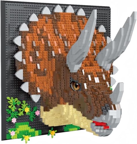 Dify Triceratops Wall Art Building Blocks Set (2170+ PCS) | Complex for Ages 14+ | 3D Dinosaur Mosaic Display Model | Home & Office Wall Décor