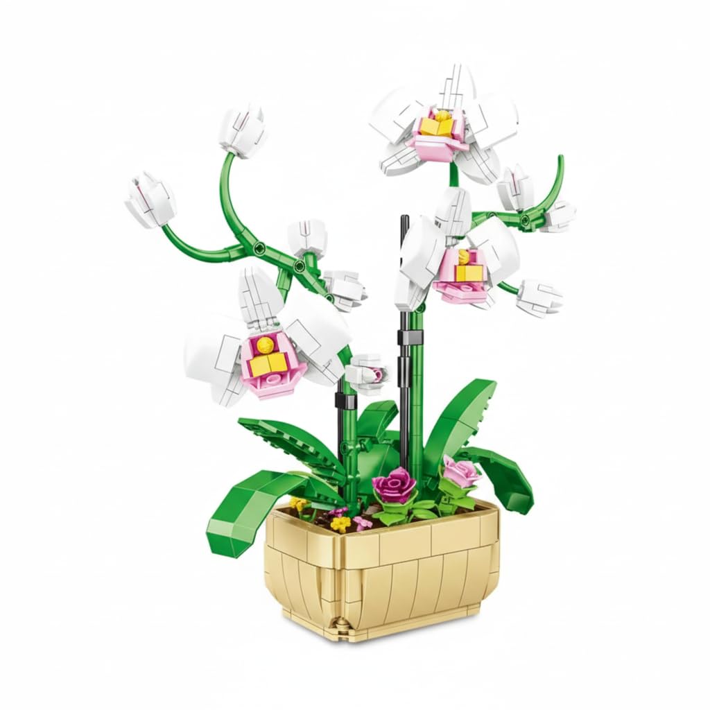 Dify Orchid Flower Building Blocks Bouquet Kit, 581+ Pcs Artificial Everlasting Flower Model for Home & Desk Décor, 6 Months Structural Warranty