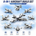 Dify 8-in-1 Airplane Building Blocks Set (658+ PCS) | Transforming Aircraft Models Construction Kit | STEM Educational Toy for Kids & Teens | Creative Play Set