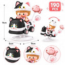 Dify Lucky Cat Rocking Ride Building Blocks Set 190+ Pcs | Cute Cartoon Kitty Scooter Model | Creative Display Toy for Kids & Collectors