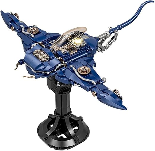 Dify Mechanical Manta Marine Life Building Blocks Set with LED Lights & Movable Joints (689+ PCS) | Steampunk Sea Creature Model with Display Stand