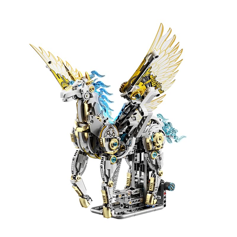 Dify Mechanical Unicorn Building Blocks Set (1499+ PCS) | Complex for Ages 14+ | Light-Up Articulated Fantasy Animal Model with Stand | STEM Construction Toy