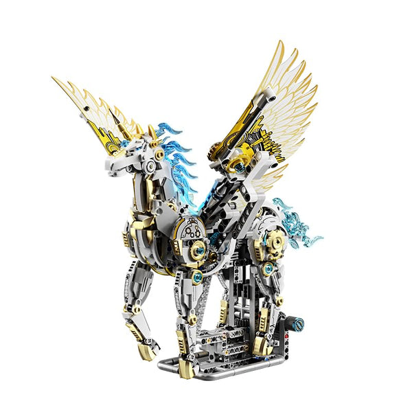 Dify Mechanical Unicorn Building Blocks Set (1499+ PCS) | Complex for Ages 14+ | Light-Up Articulated Fantasy Animal Model with Stand | STEM Construction Toy