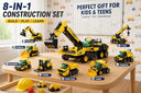 Dify 8-in-1 Construction Truck Building Blocks Set (655+ PCS) | Transforming Heavy Duty Vehicles Kit | STEM Engineering Toy for Kids & Teens | Rebuild Play Set