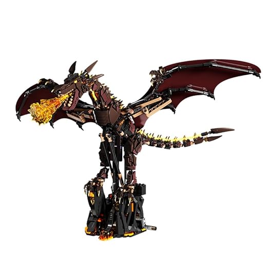 Dify Fire Dragon Building Set with Display Stand – 1439 PCS Dragon Construction Model Kit, Rotatable Wings & Joints, Collectible Building Bricks for Teens & Adults (Ages 14+)