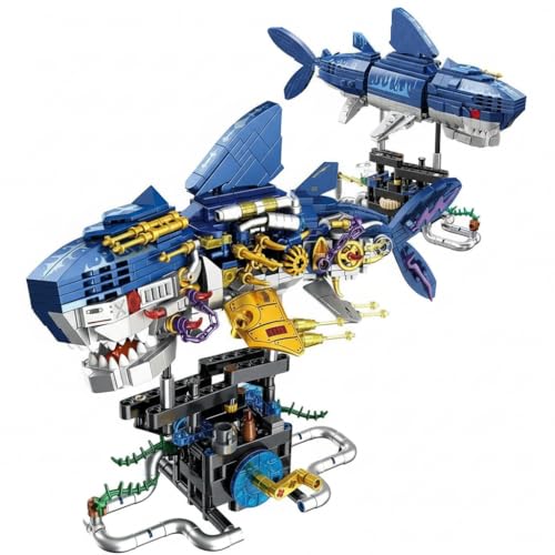 Dify Mechanical Shark Building Blocks Set (687+ PCS) | Complex for Ages 14+ | Rotatable Sea Animal Model with Display Stand | STEM Construction Toy
