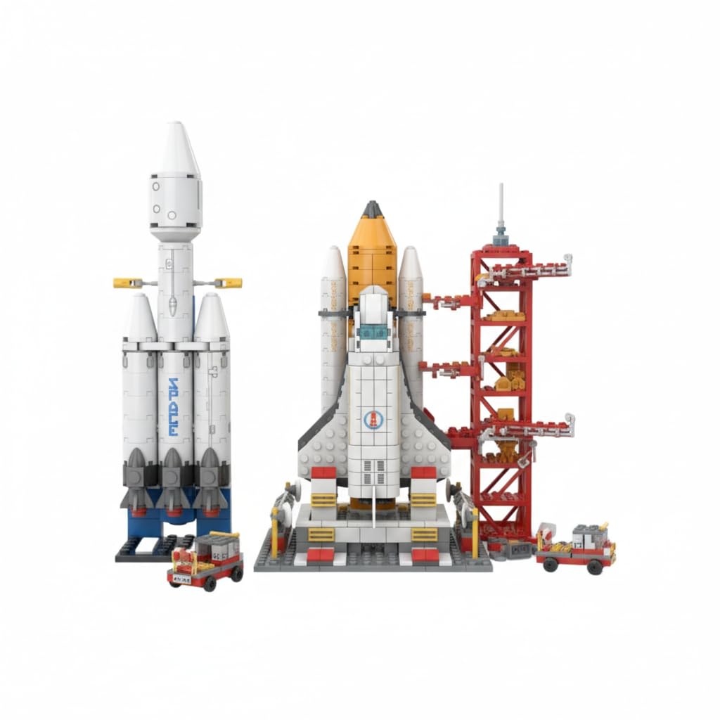 Dify || 2 in 1 Space Rocket & Falcon Heavy Rocket Building Blocks Set || 1000+ Pcs || 6-in-1 STEAM Aerospace Kit || 79 Pcs || Compatible Bricks
