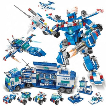 Dify 51-in-1 Police Robot Building Block Set, 700 PCS City Police Vehicle, Fighter Plane & Command Center Construction Kit, STEM Toy for Kids Ages 10+,
