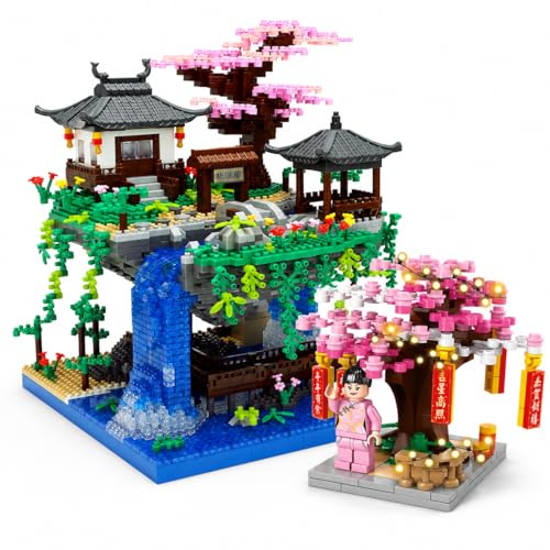 Dify Sakura Collection Building Blocks Combo Bundle [2705 + 164 Pcs] | Cherry Blossom Tree & Bonsai Garden Set with LED Lights | Japanese Architecture Décor Kit