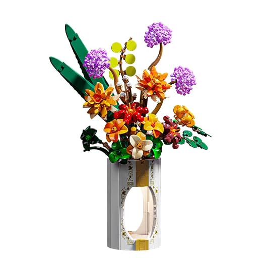 Dify White Vase Building Blocks Set (890+ PCS) | Decorative Flower Vase DIY Model Kit | with led Light|| Home & Office Décor Construction Set