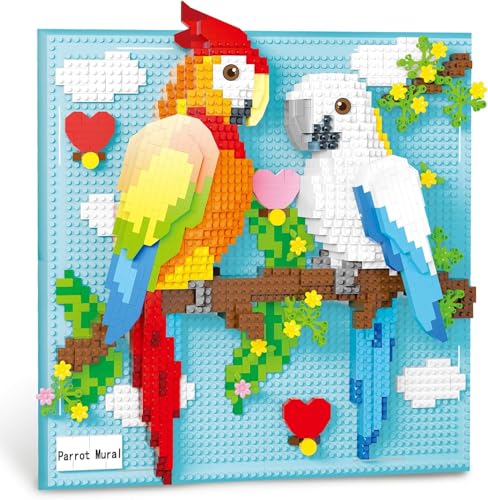 Dify Two Parrots Wall Art Building Blocks Set (1550+ PCS) | Complex for Ages 14+ | 3D Love Birds Mosaic Display Model | Home & Office Wall Décor