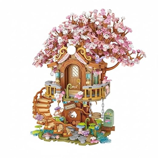 Dify Japanese Cherry Blossom Tree House Building Set, 1149+ Mini Blocks, DIY Pink Sakura House Kit with Pond & Swing, Creative Gift for Teens & Adults 14+