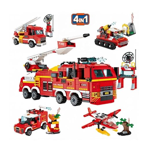Dify 4-in-1 Fire Truck Building Block Set, 942+ PCS Multi-Model Fire Rescue Vehicle Kit with Fire Engine & Equipment, STEM Construction Toy for Kids & Teens
