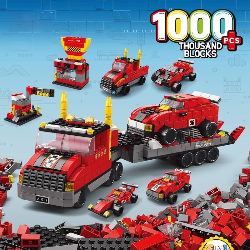 Dify 6-in-1 Truck Building Block Set, 1000+ Pieces STEAM Construction Vehicle Kit for Kids, Build Transport Trucks, Loaders & Heavy Duty Vehicles, 6 Month Structural Warranty