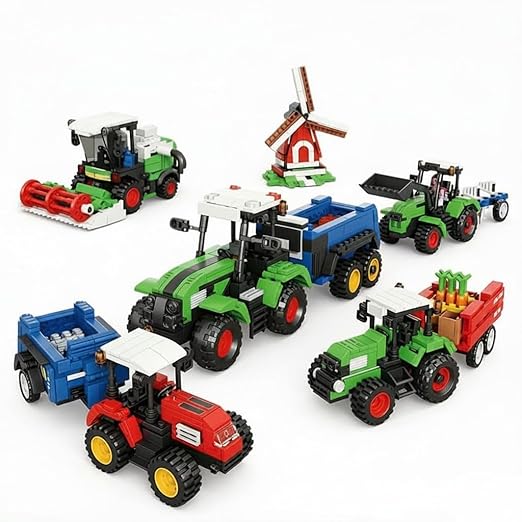Dify 4-in-1 Tractor Building Block Set, 1010+ PCS Farm Vehicle Construction Kit with Tractor, Harvester & Attachments, STEM Toy Gift for Kids & Teens