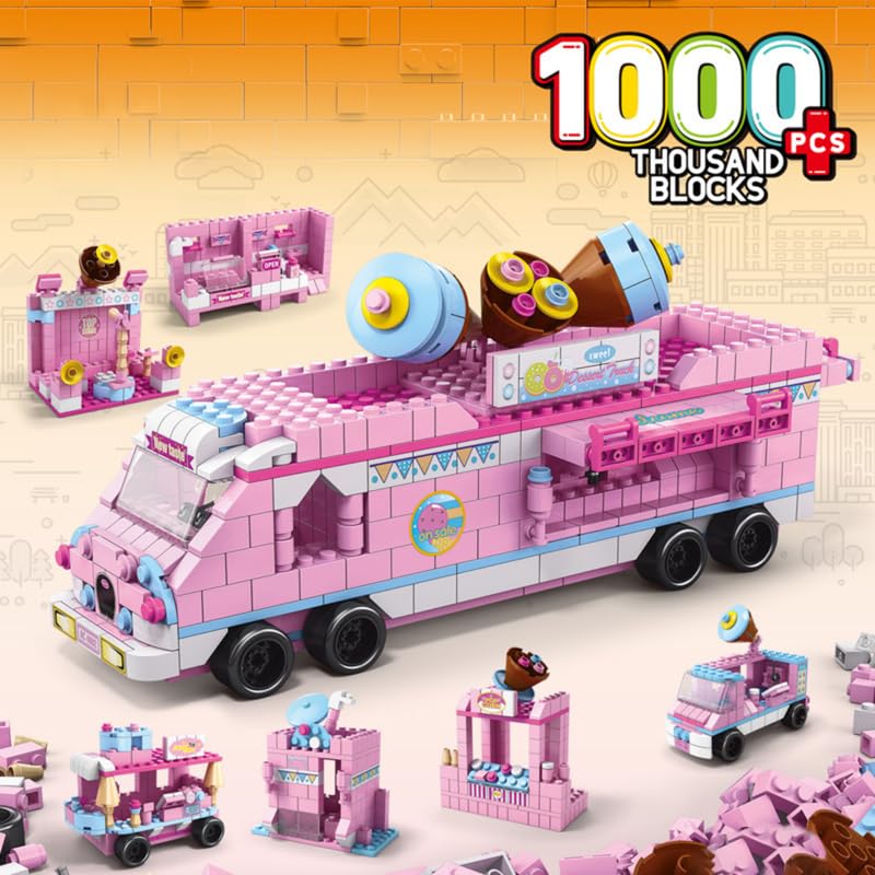Dify 6-in-1 Dessert Car Building Block Set Toys | STEAM Kit for Kids | Build Ice Cream Trucks & Candy Cars (1000+ Pcs) | Birthday Gift for Boys & Girls