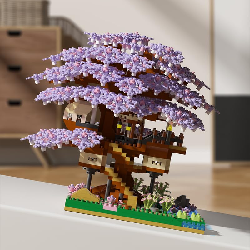 Dify Cherry Blossom Bonsai Tree Building Set – 2229+ Pieces Japanese Sakura Tree House Model, Mini Micro Bricks Creative Collectible Gift for Adults & Teens 14+ (Purple)