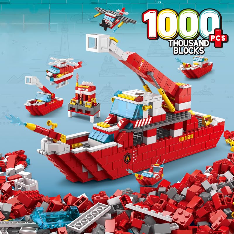 Dify 6-in-1 Ship Building Block Set Toys [Red] | STEAM Kit for Kids | Build Boats, Yachts & More (1000+ Pcs) | Birthday Gift for Boys & Girls