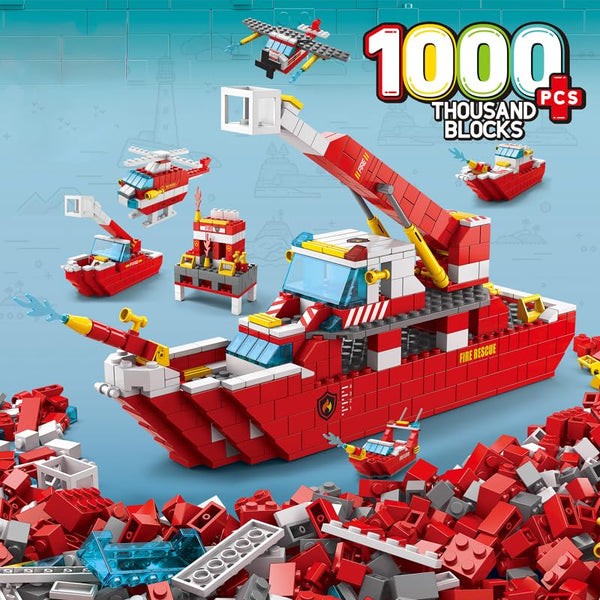 Dify 6-in-1 Ship Building Block Set Toys [Red] | STEAM Kit for Kids | Build Boats, Yachts & More (1000+ Pcs) | Birthday Gift for Boys & Girls
