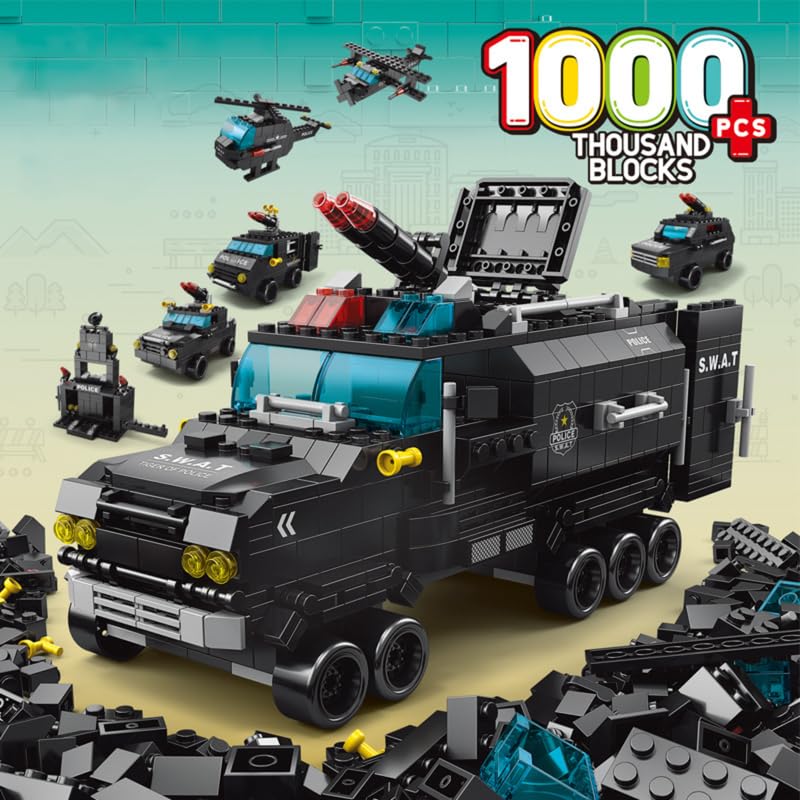 Dify 6-in-1 SWAT Truck Building Block Set Toys | STEAM Kit for Kids | Build Armored Trucks & Tactical Vehicles (1000+ Pcs) | Birthday Gift for Boys & Girls