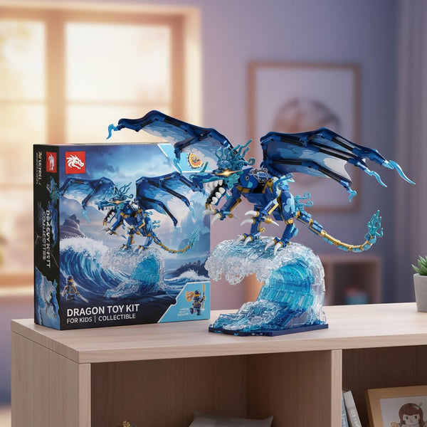 Dify || Blue 501pcs || Dual Dragon Building Block Set, Dragon Model Toy for Kids [Blue Water]