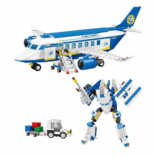 Dify 2-in-1 Construction Blocks Passenger Airplane & Robot Toy, 417 Pieces Building Set, STEM Educational DIY Kit for Kids Boys & Girls Ages 6+